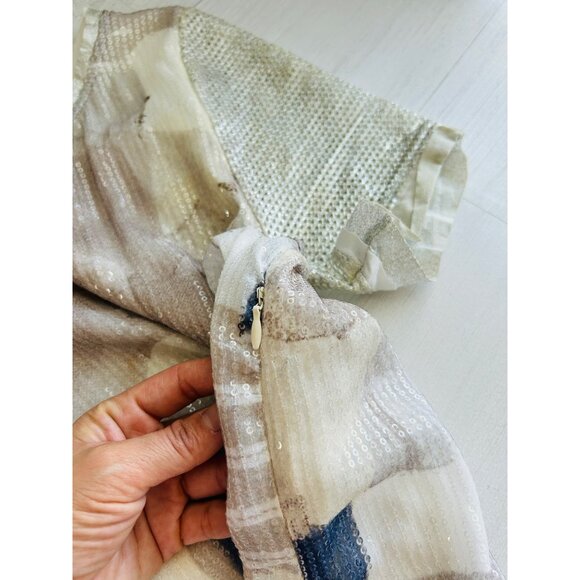 Elisa Cavaletti Women's Medium Italian Sequin Mesh Overlay Dress Beige/Blue - Picture 9 of 15